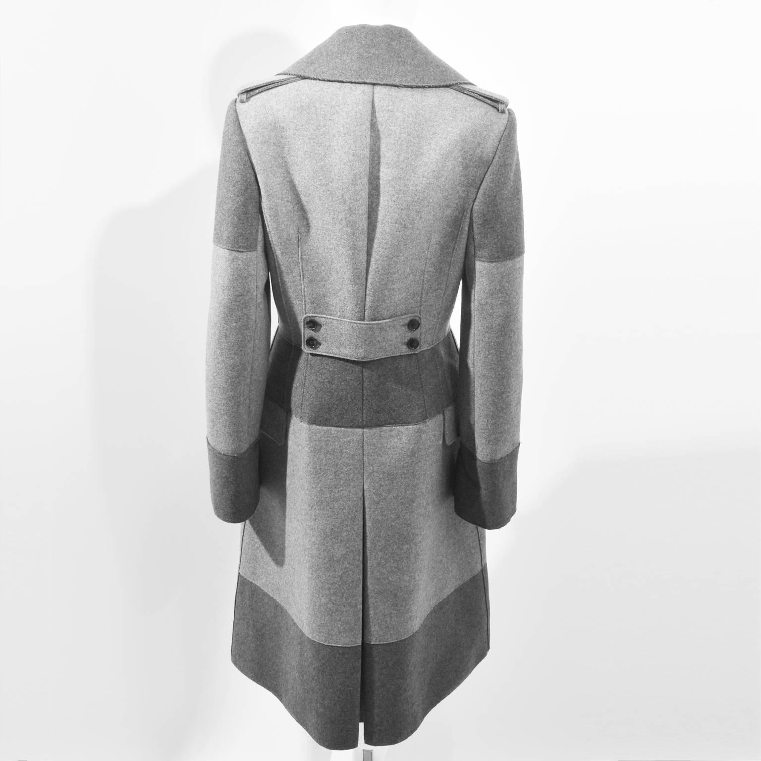 Women's Alexander McQueen Grey Two-Tone Panelled Long Wool Coat 