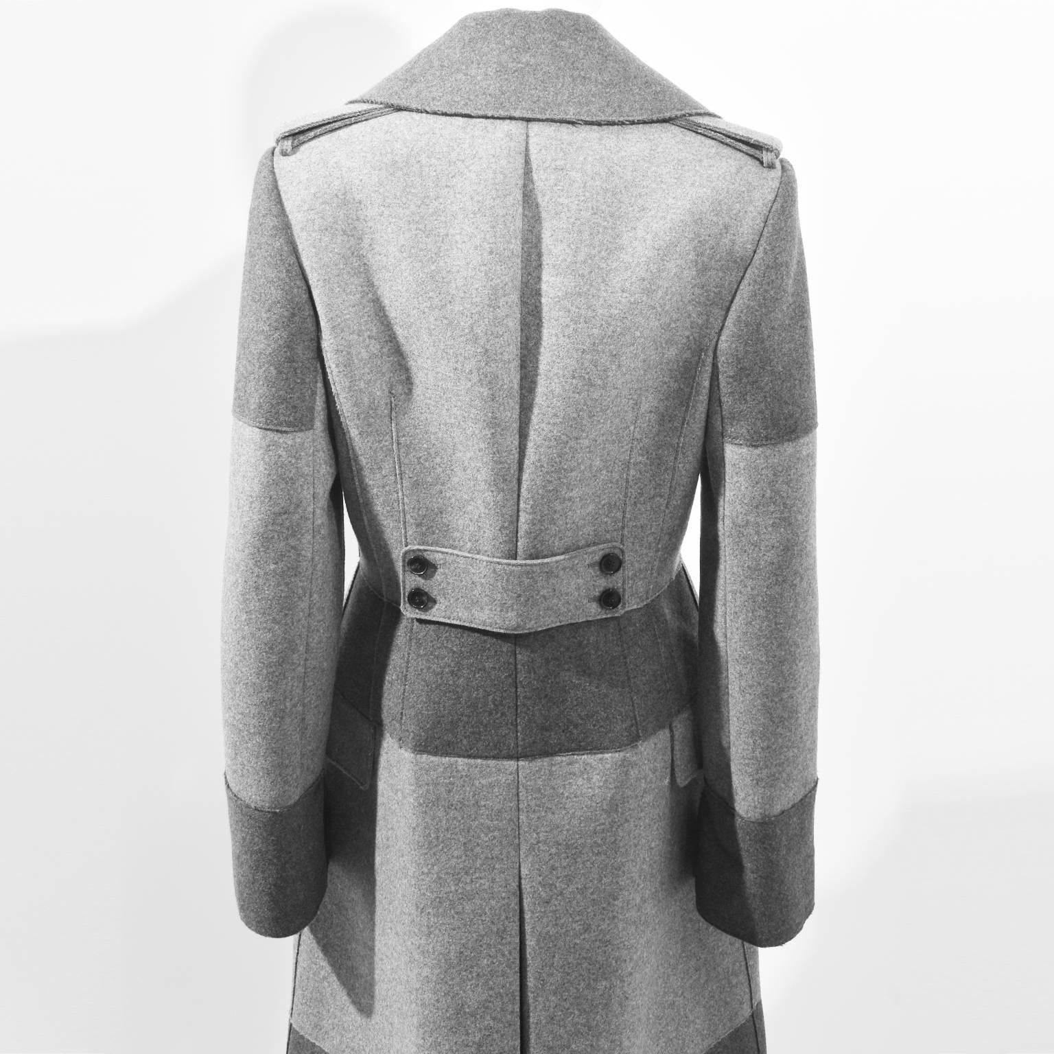 Alexander McQueen Grey Two-Tone Panelled Long Wool Coat  1