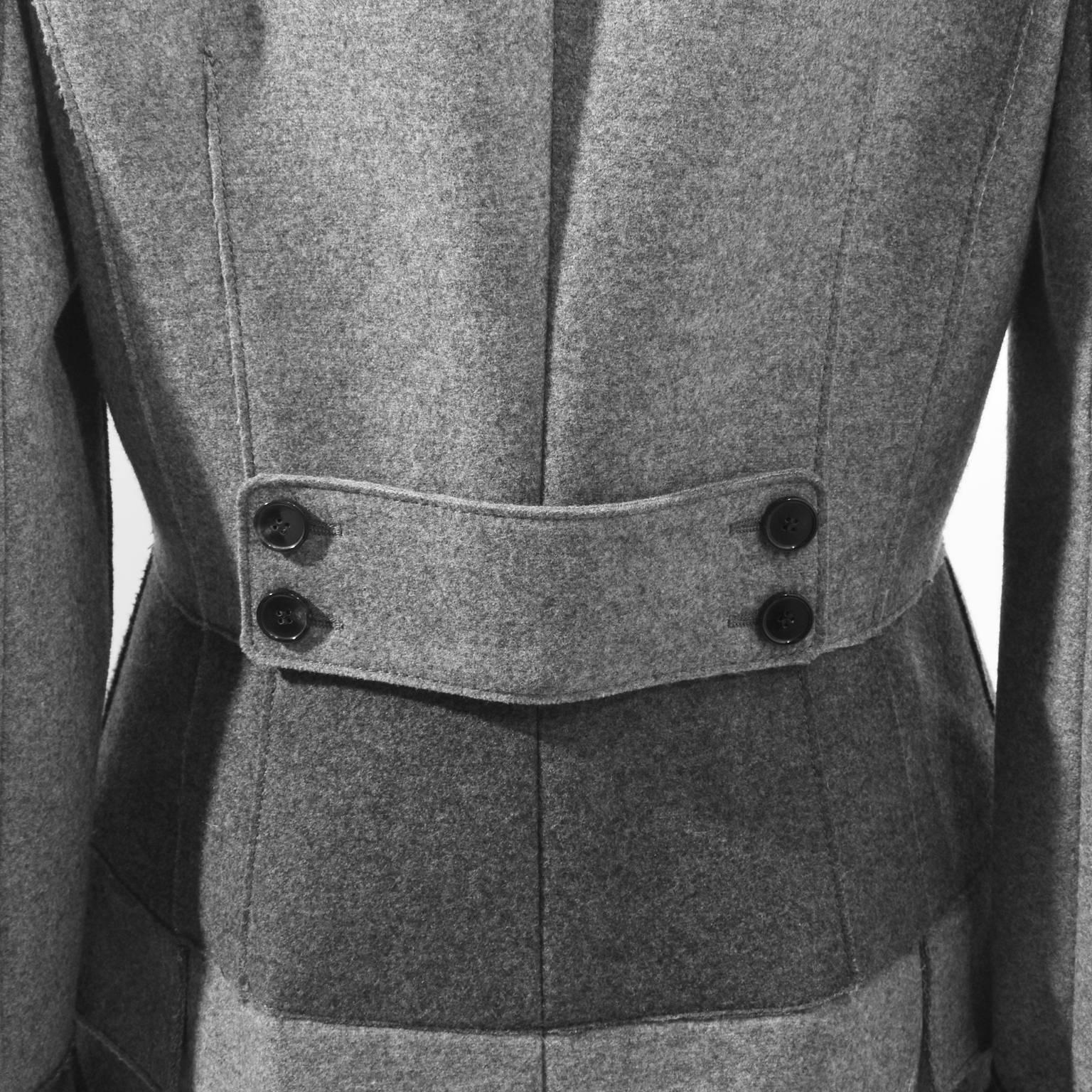 Alexander McQueen Grey Two-Tone Panelled Long Wool Coat  2