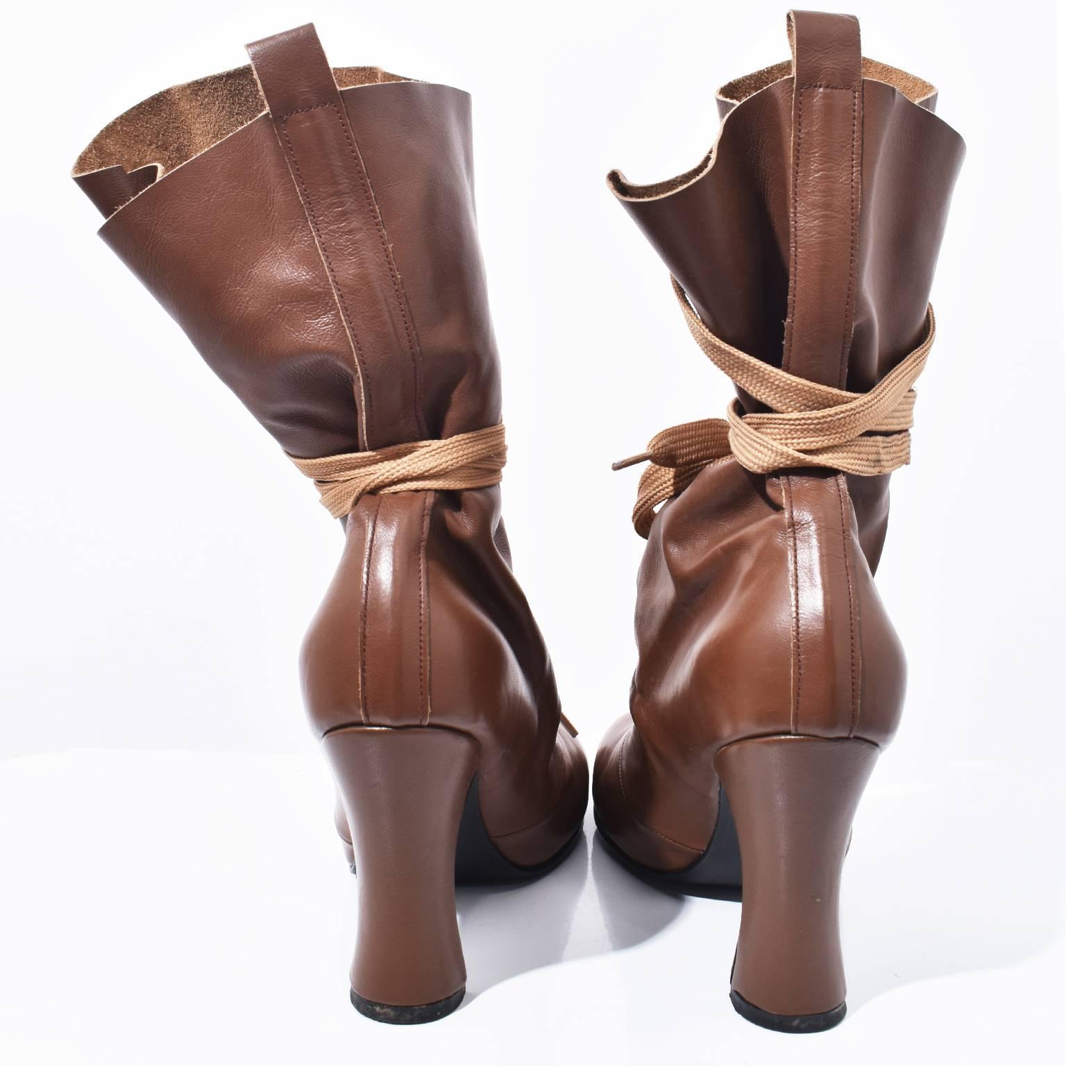 Women's Vivienne Westwood Gold Label Light Brown Leather Bag Boots