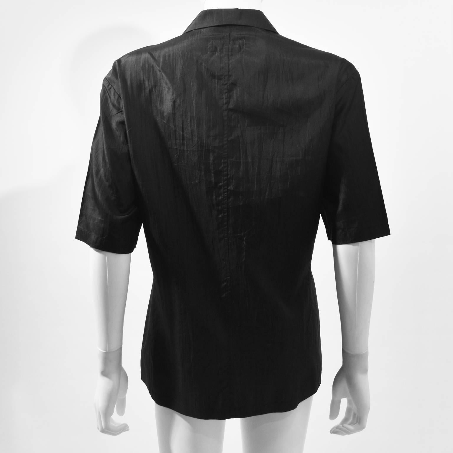 Yohji Yamamoto Black Silk Double Breasted Shirt For Sale 1