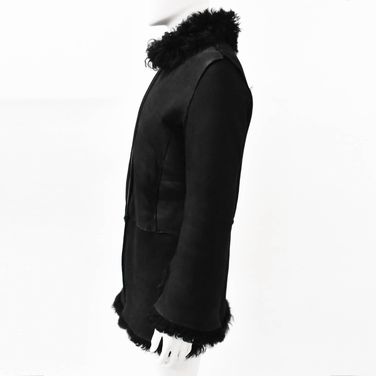 Unlabelled Belgian Black Shearling Coat In Excellent Condition In London, GB