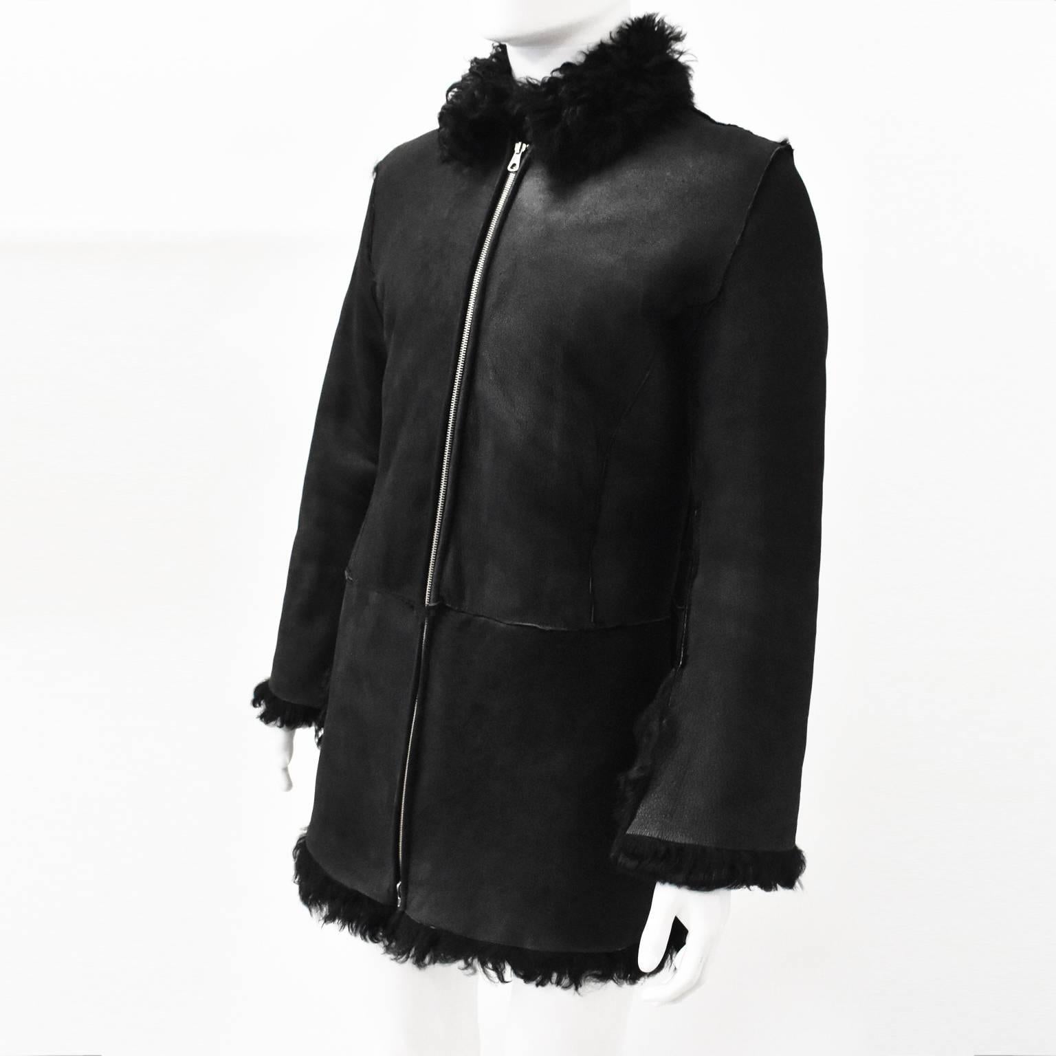 Women's or Men's Unlabelled Belgian Black Shearling Coat
