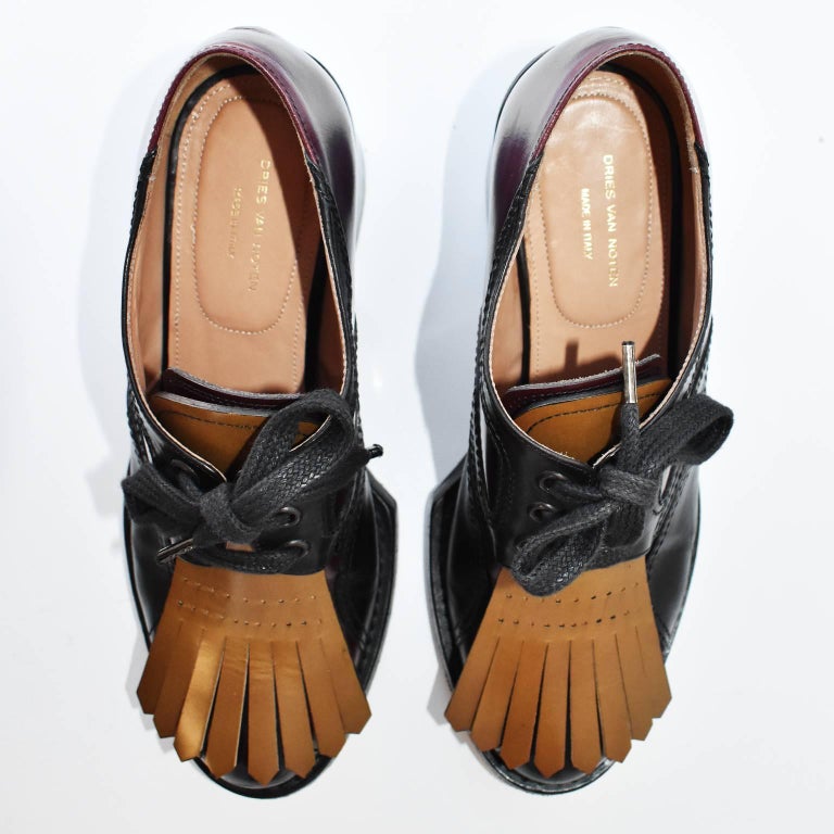 Dries Van Noten Kiltie BlockHeel Oxford Pump For Sale at 1stDibs