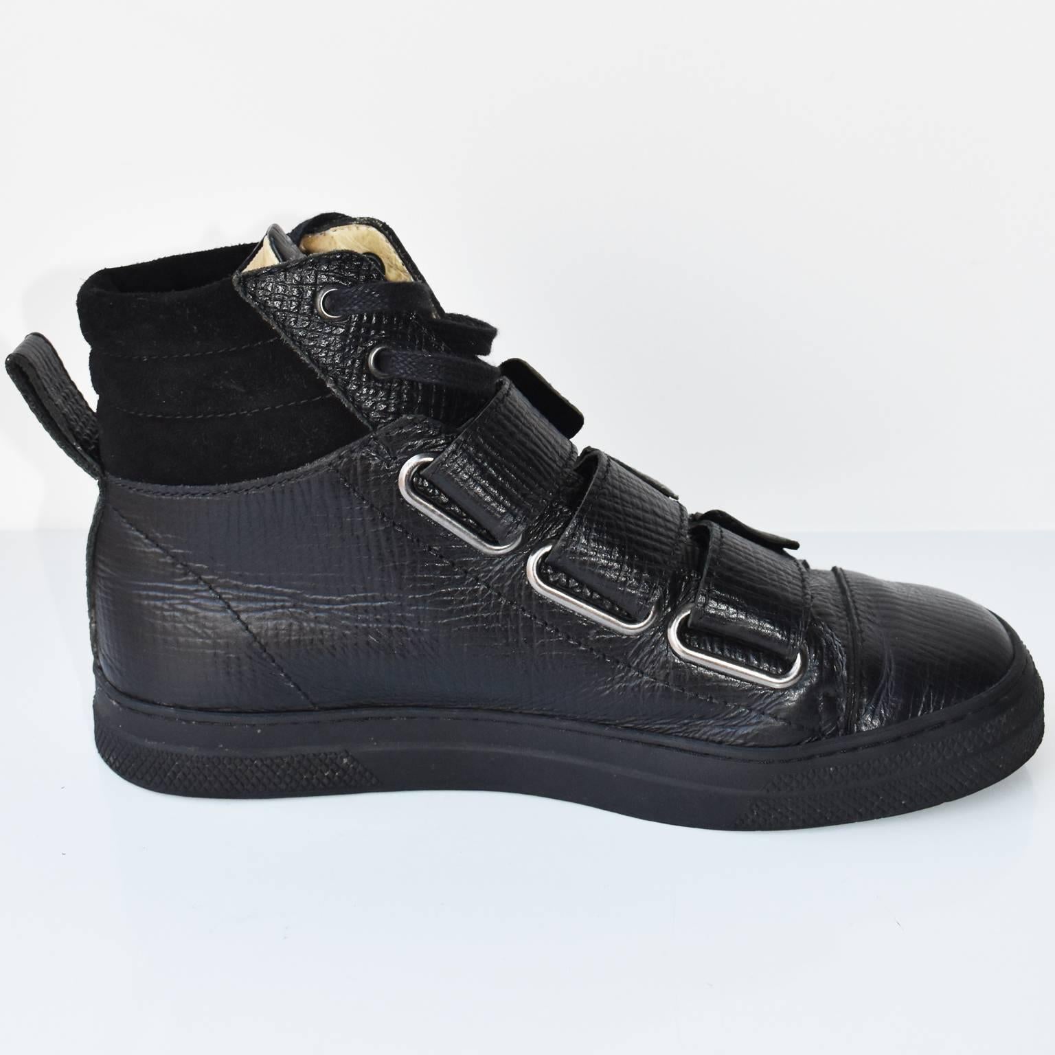 Jean Paul Gaultier Black Leather High Top Trainers In Excellent Condition For Sale In London, GB