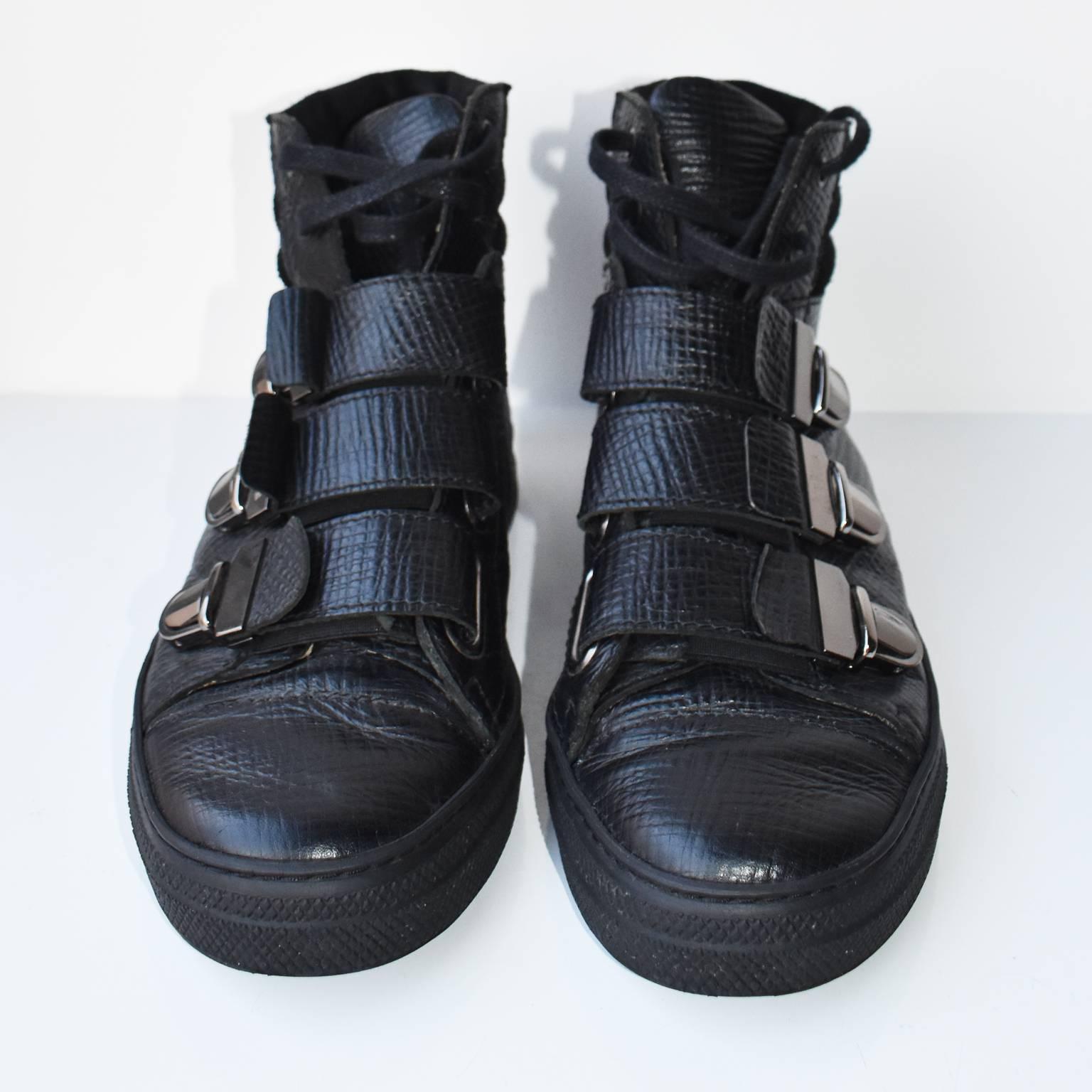 Women's or Men's Jean Paul Gaultier Black Leather High Top Trainers For Sale