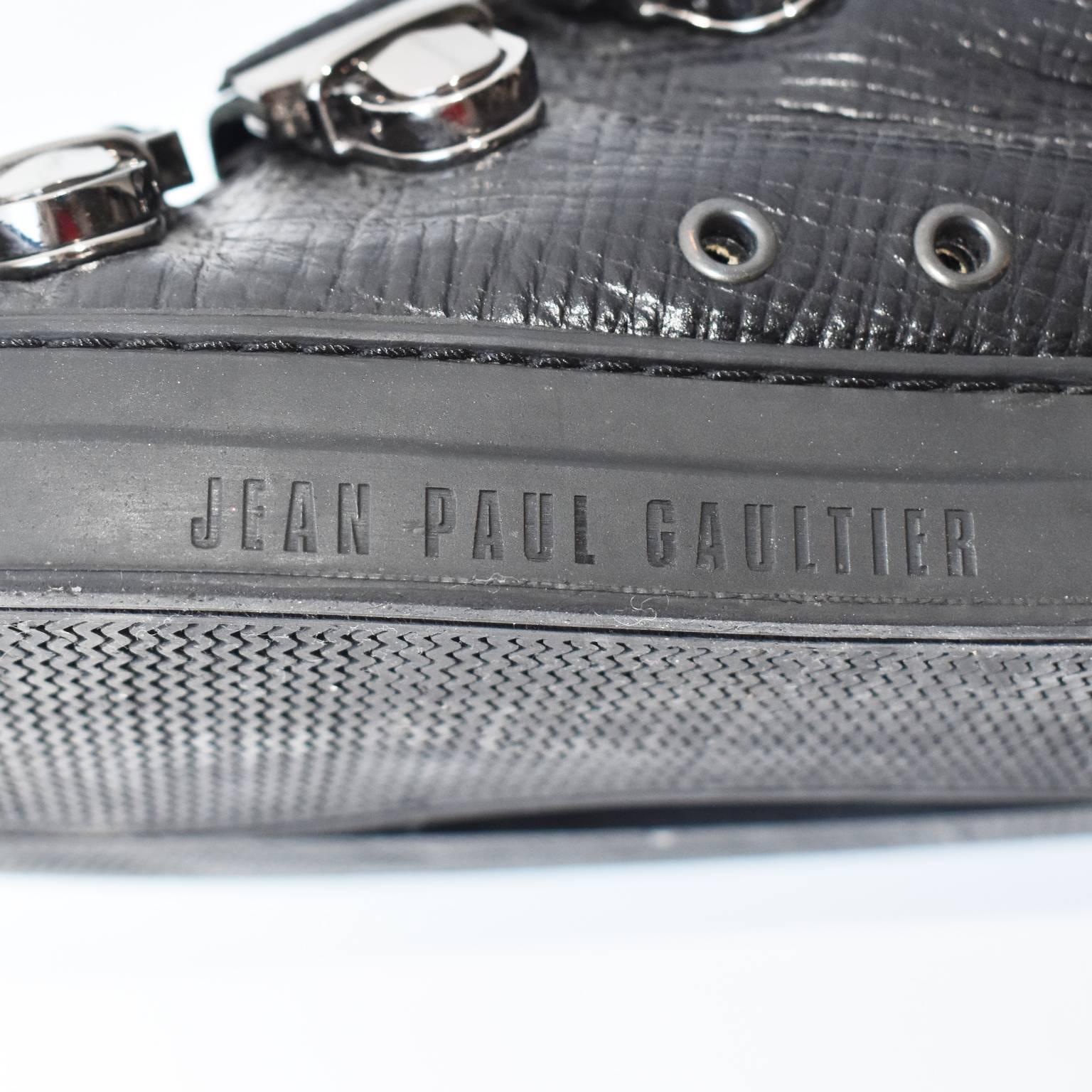 Jean Paul Gaultier Black Leather High Top Trainers For Sale 1