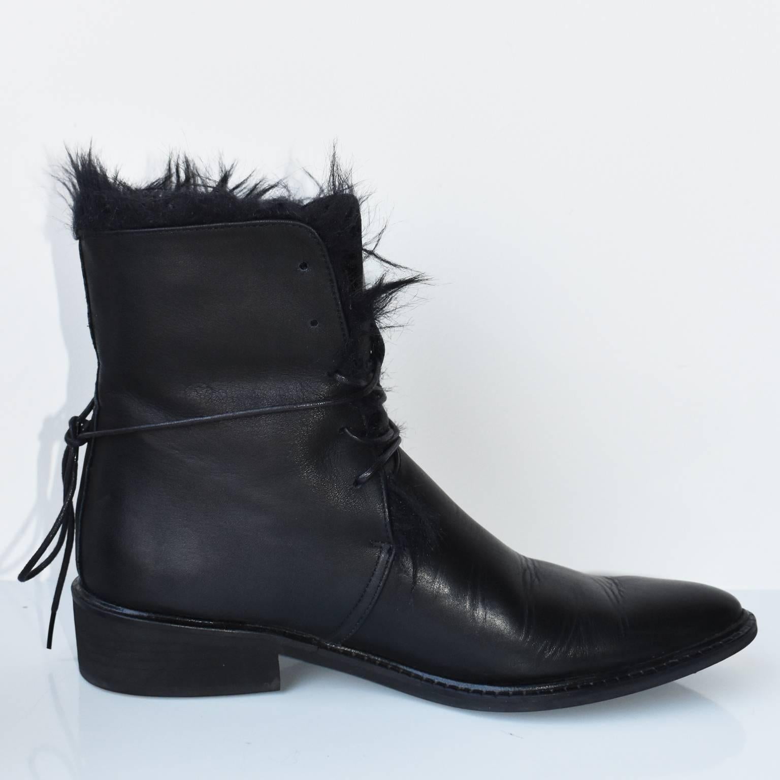 Black Y's Fur Lined Leather Boots For Sale