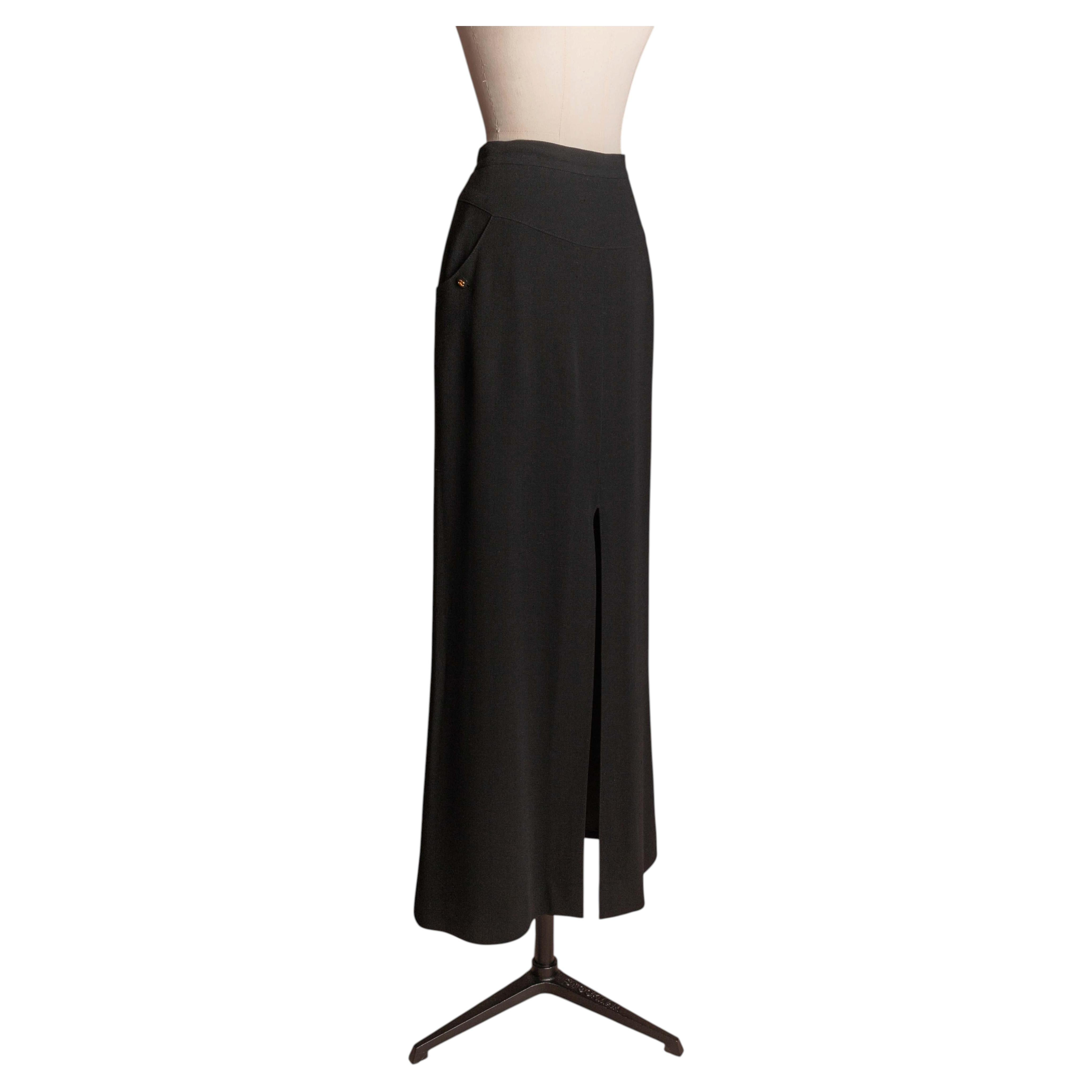 Chanel Black Wool Long Skirt, 1996