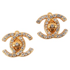 Chanel Turnlock Golden Metal Clip-on Earrings, 1996