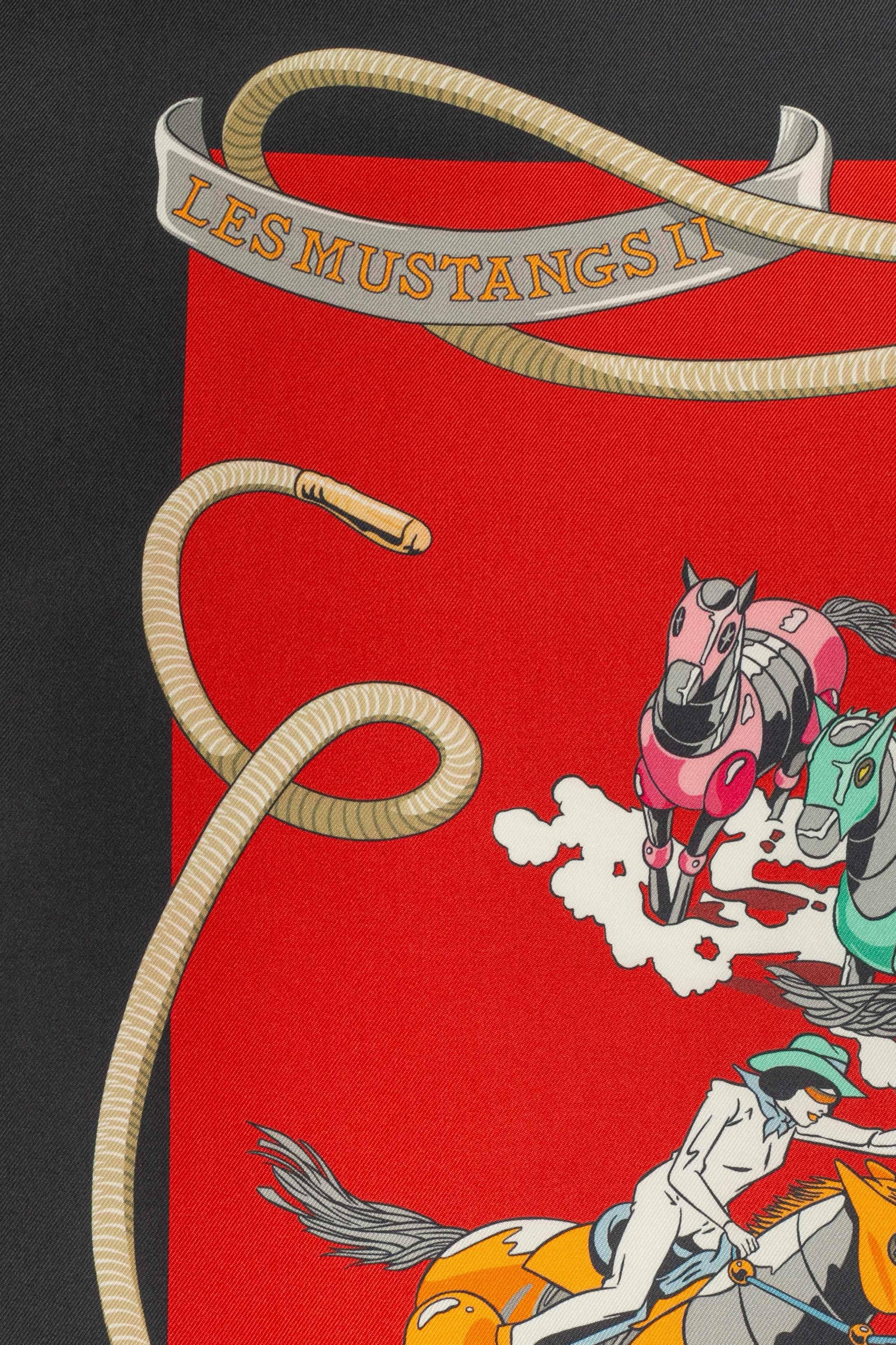 Rouge Foulard / écharpe double face 'Mustangs II' Hermès en vente
