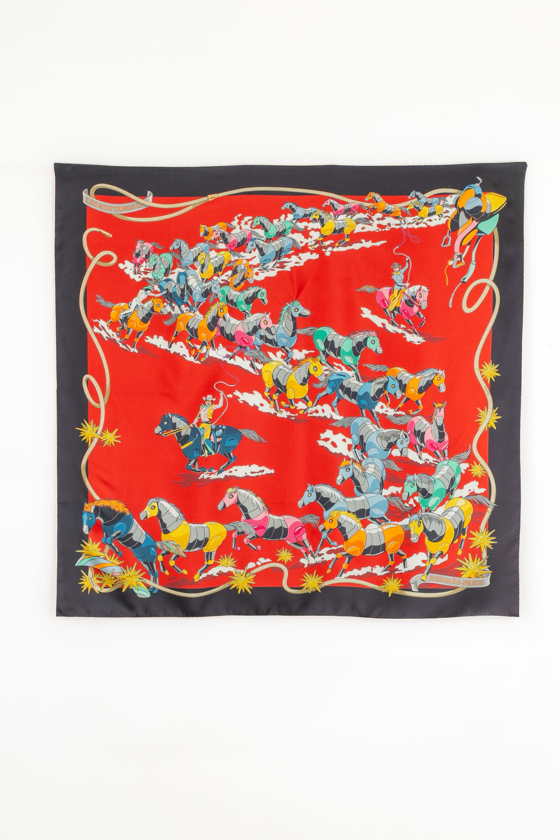 HERMÈS - (Fabriqué en France) Foulard double face en twill de soie intitulé 