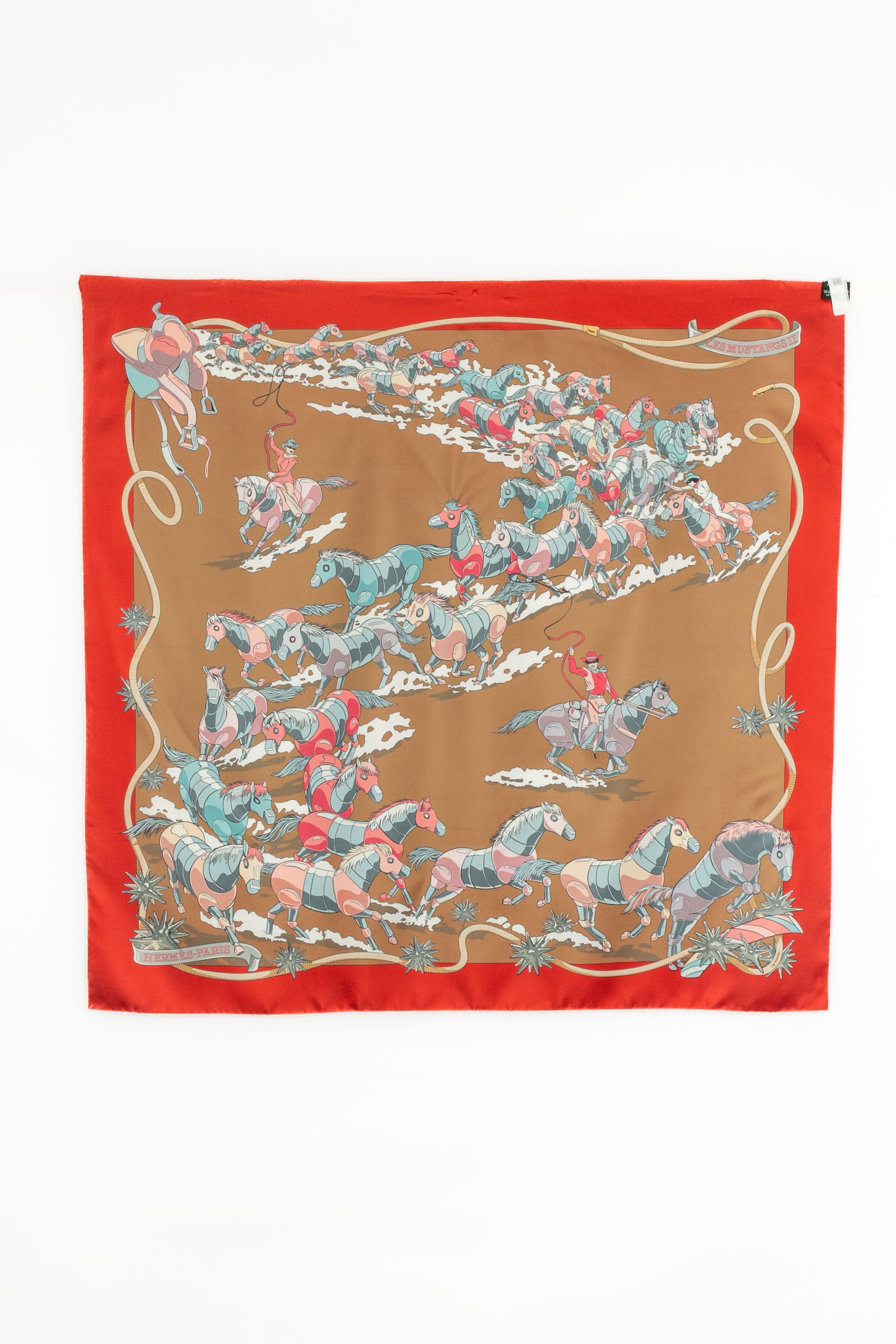 Foulard / écharpe double face 'Mustangs II' Hermès Unisexe en vente