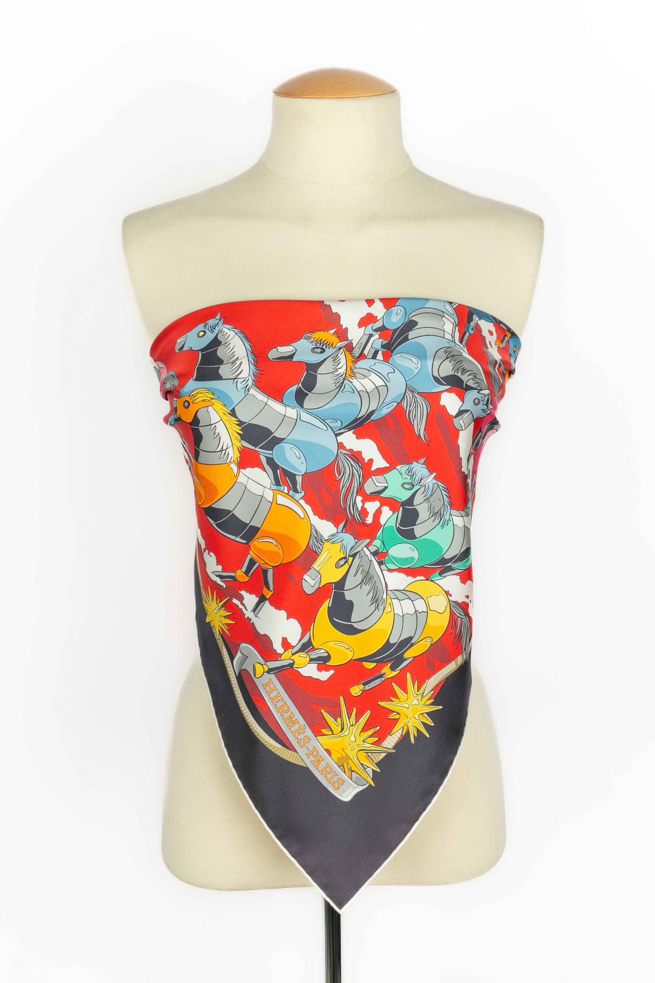 Foulard / écharpe double face 'Mustangs II' Hermès en vente 2