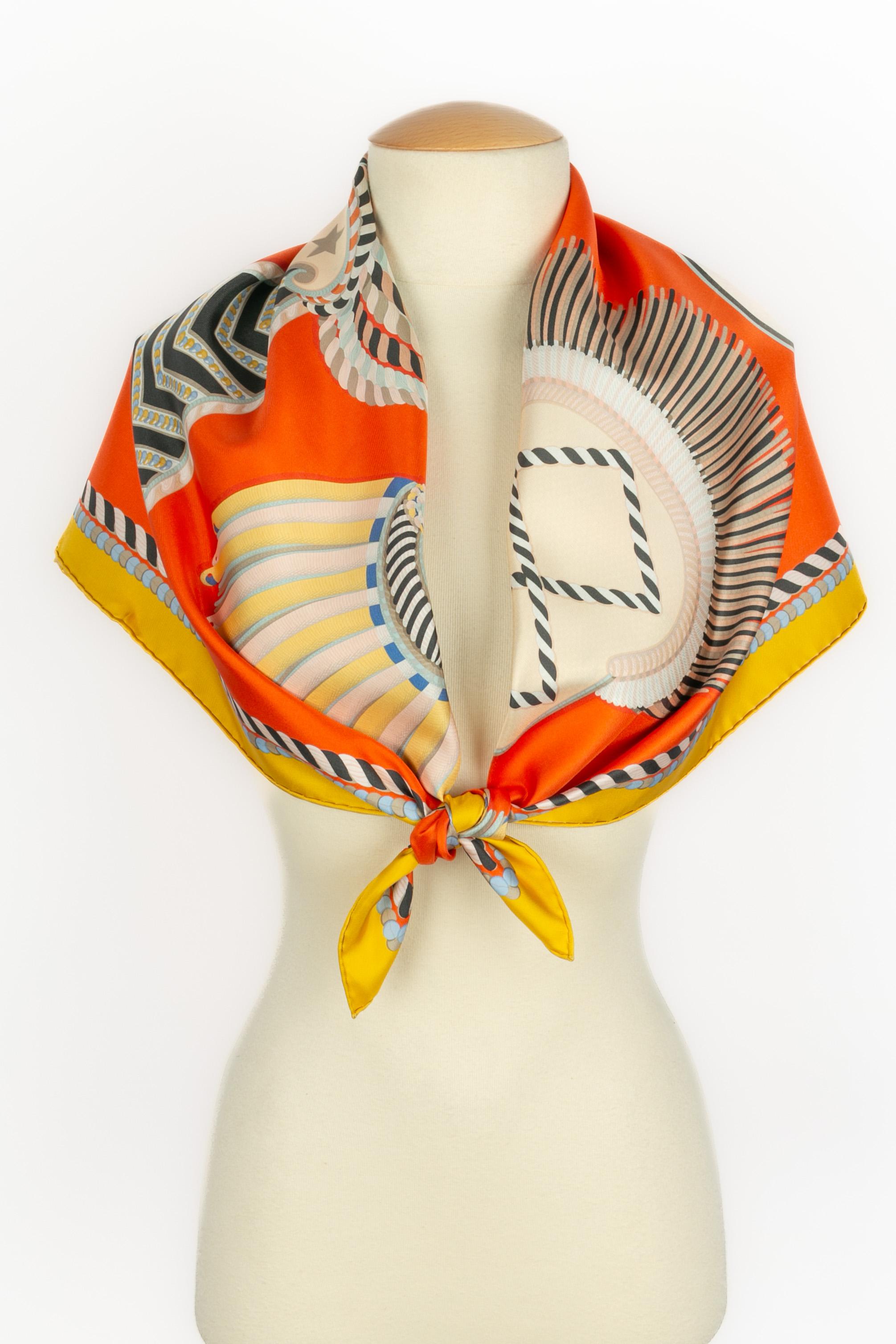Arancia Foulard / sciarpa Hermès 'Gala epaulettes' a due lati in vendita
