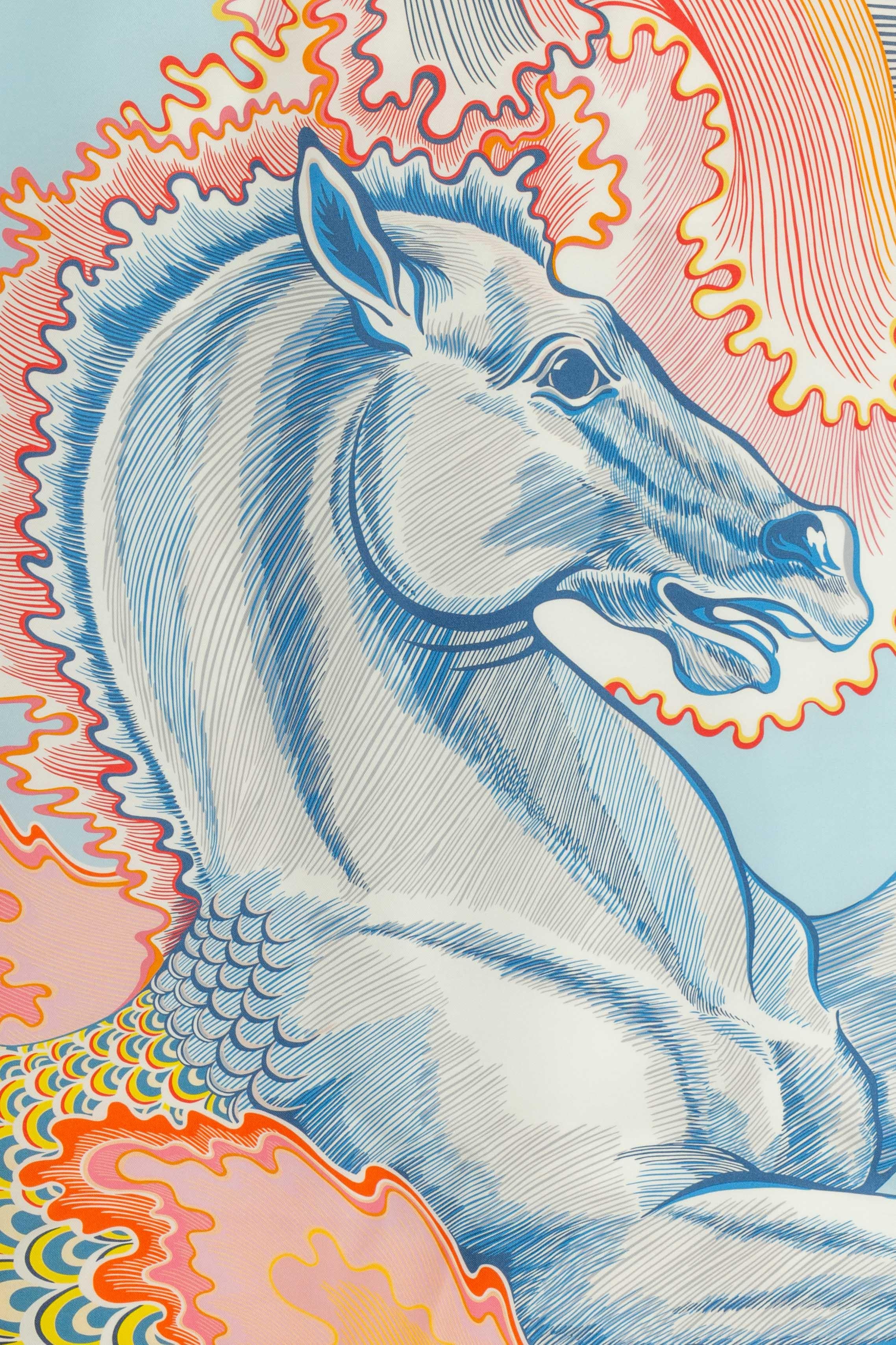Beige Foulard / sciarpa 'Horse-Mermaid' di Hermès a due lati