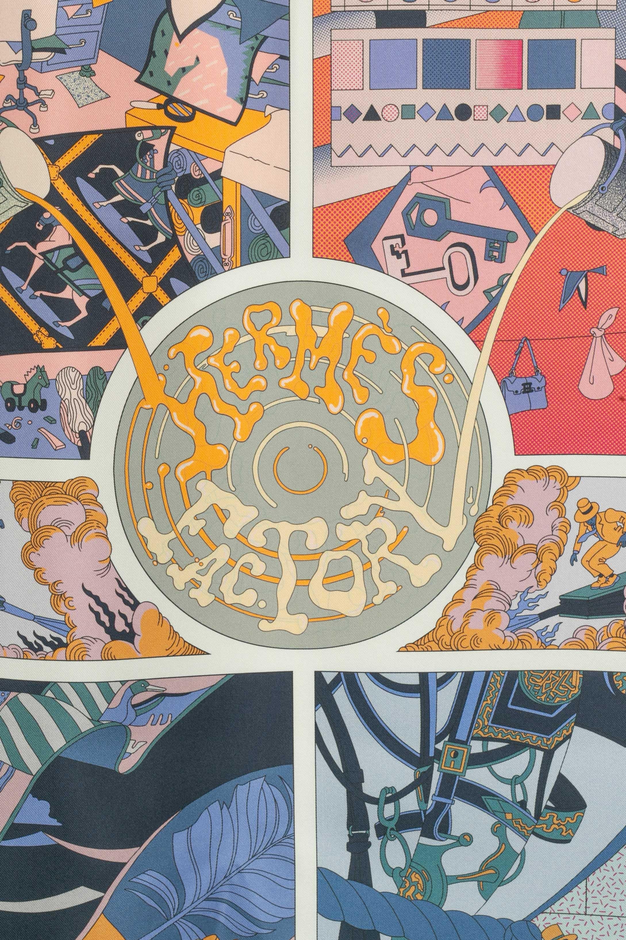 Foulard / pañuelo Hermès de doble cara 'Fábrica Hermès Gris en venta
