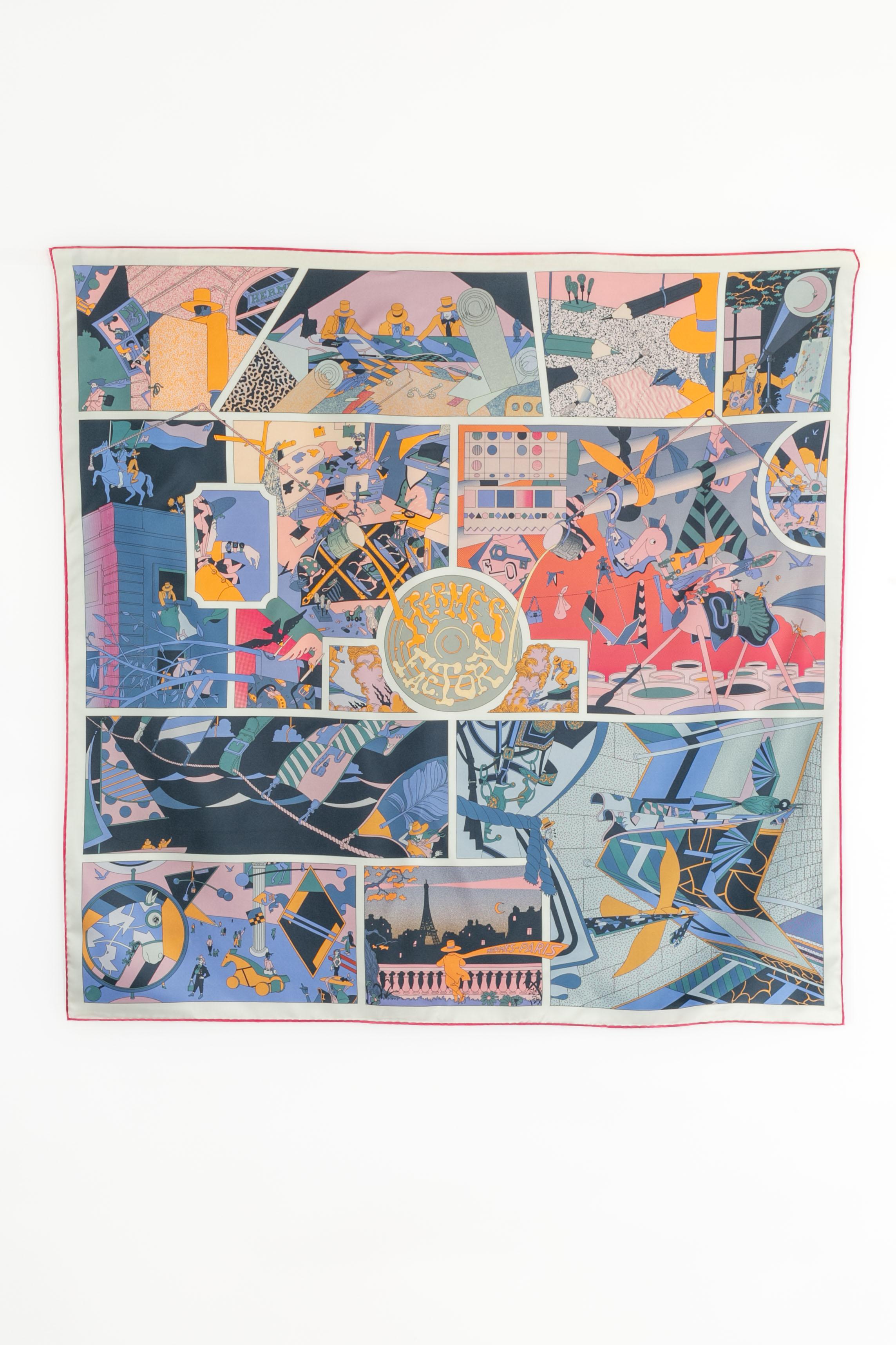 HERMÈS - (Fabricado en Francia) Foulard / pañuelo de sarga de seda de doble cara titulado 