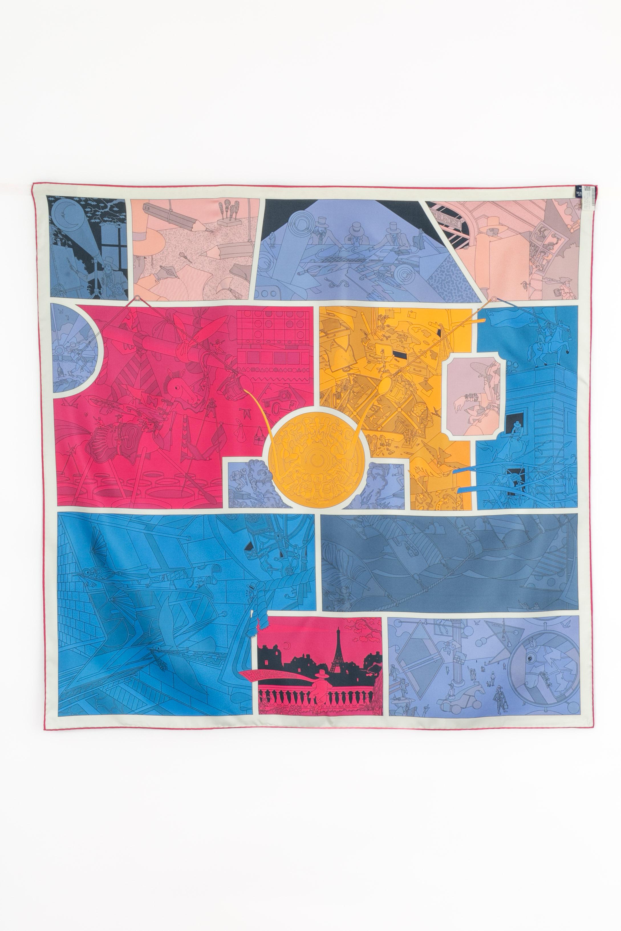 Foulard / pañuelo Hermès de doble cara 'Fábrica Hermès en venta 1