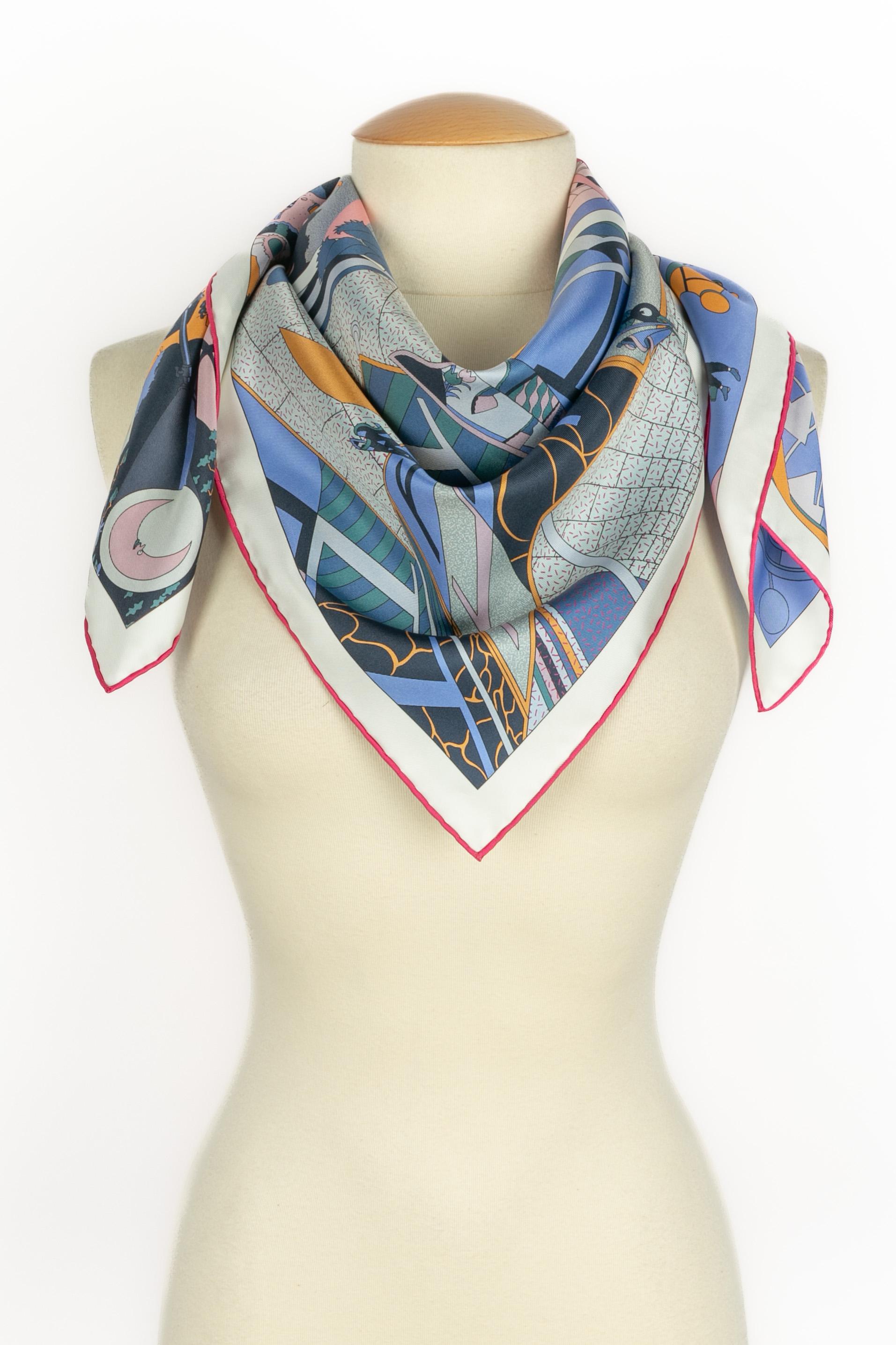 Foulard / pañuelo Hermès de doble cara 'Fábrica Hermès en venta 5