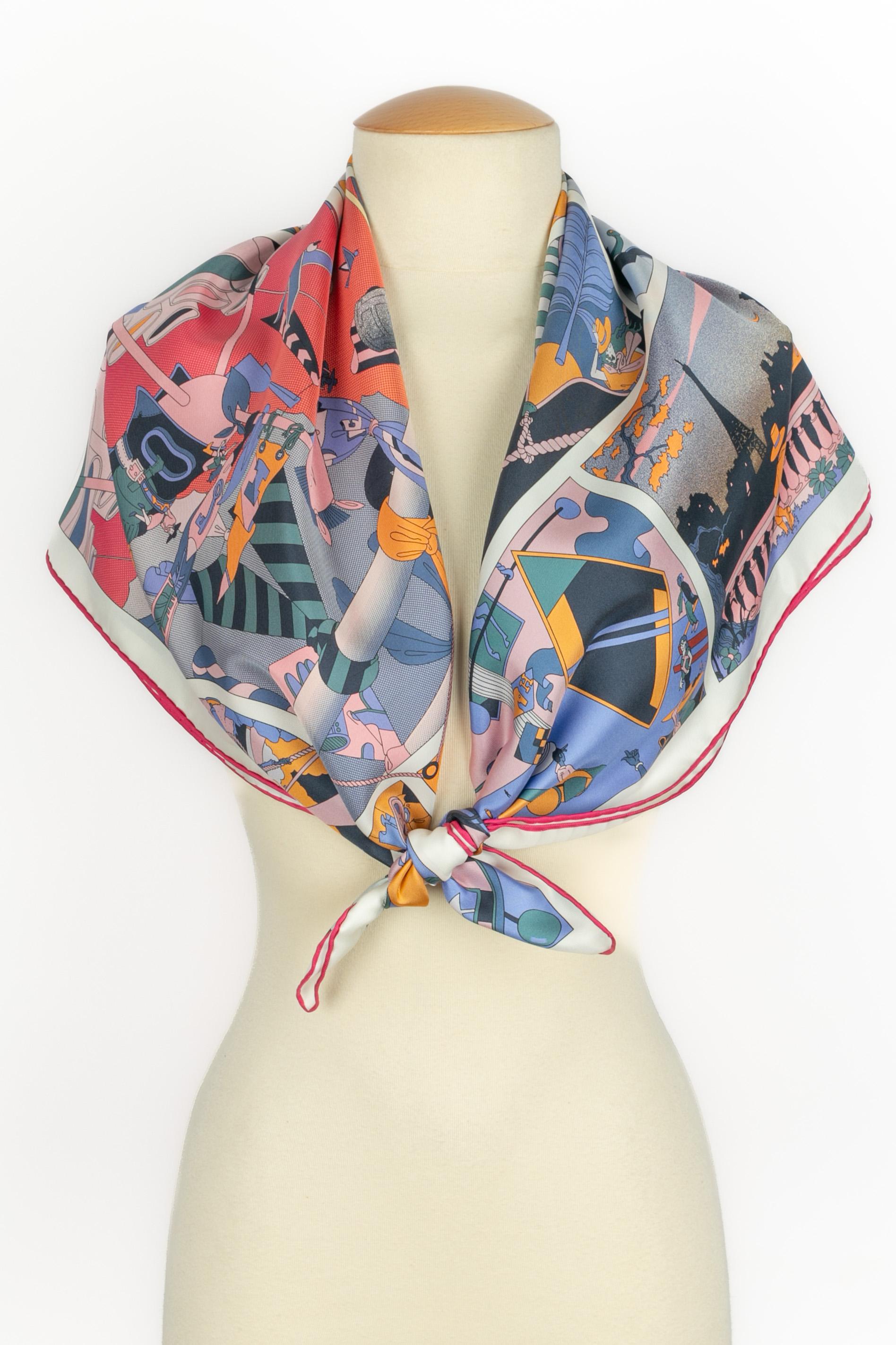 Foulard / pañuelo Hermès de doble cara 'Fábrica Hermès en venta 4