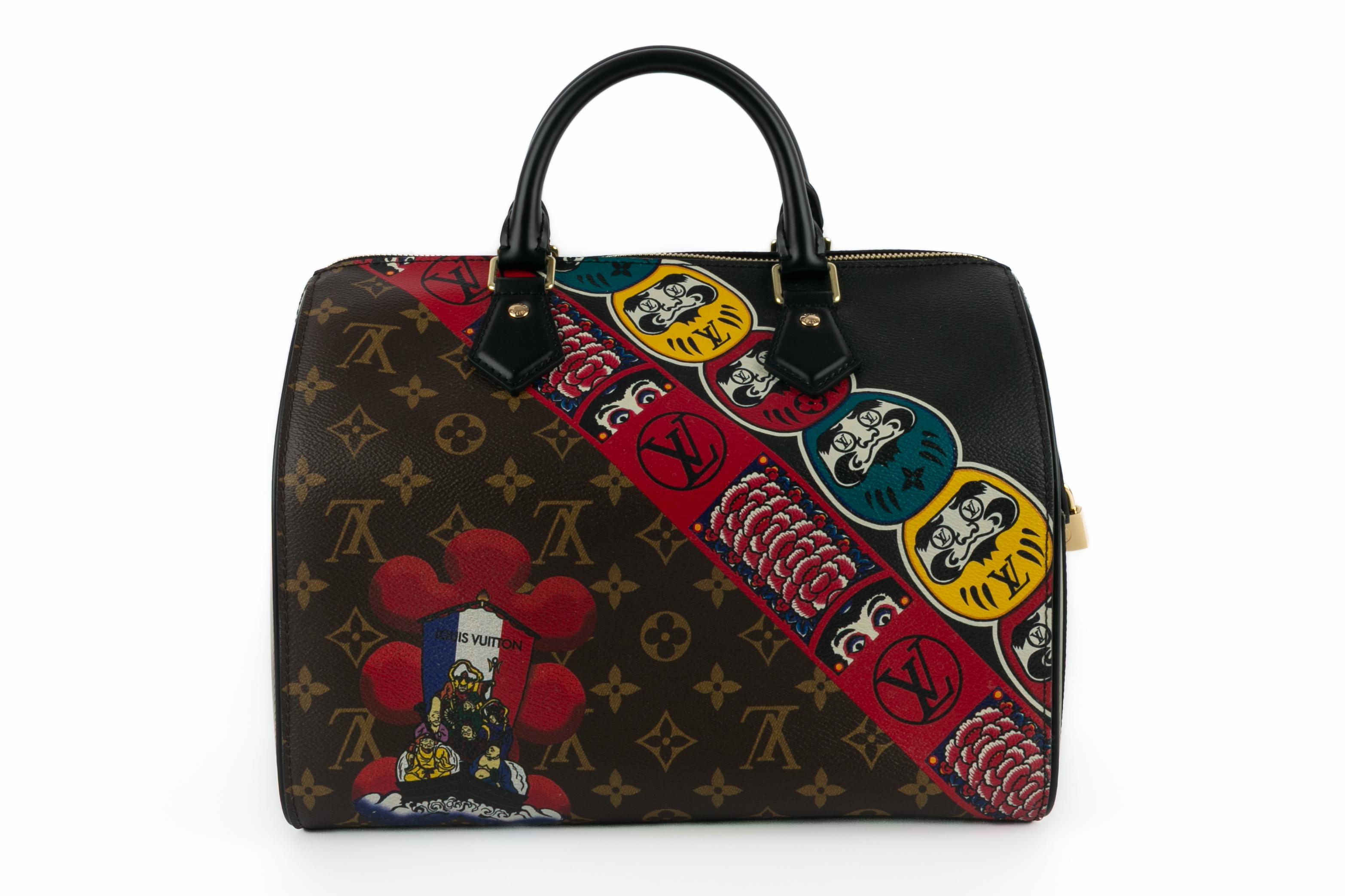 LOUIS VUITTON - (Made in France) 'Kabuki' Monogram beschichtetes Canvas 30cm Speedy Tasche mit grünem und schwarzem Narbenleder, einem Vorhängeschloss, Schlüssel und goldenem Messing. A 2017 Collection'S - limitierte Auflage.

Bedingung:
Sehr guter