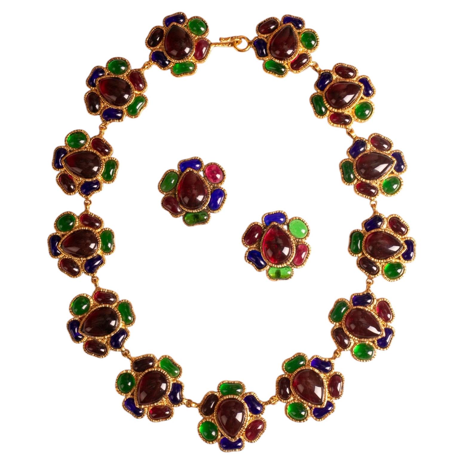 Glass paste jewelry by the Gripoix workshop circa 1990 For Sale