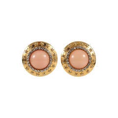 Chanel Faux Coral, Gilt & Rhinestone Ear Clips