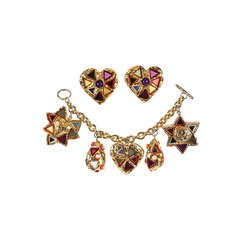 Pair of Christian Lacroix Heart Ear Clips & Matching Charm Bracelet