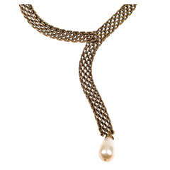 Vintage Chanel Lariat Necklace with Pearl Teardrop