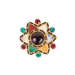Vintage Gripoix and Hardstone Gilt Brooch by Chanel