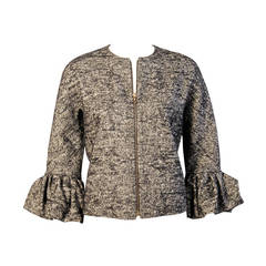 Lanvin Black & White Tweed Zip Front Jacket