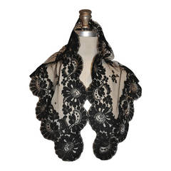 Vintage Black Net-Laced with Scallop Edges "Widow" Scarf