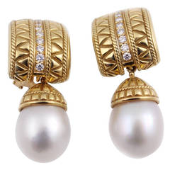 13-13.5mm Pearl Diamond Gold Detachable Dangle Earrings