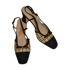 Retro Salvatore Ferragamo Woven Silk & Suede Sling-Back Shoe