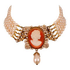 Miriam Haskell Cameo & Pearl Necklace, Nver Worn