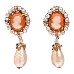 Miriam Haskell Cameo 
Pearl Earrings, Never Worn