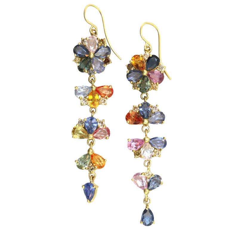 Sapphire Flower Drop Earrings For Sale