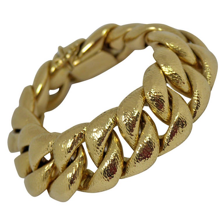 Hammer Finished Large Link Bracelet For Sale at 1stDibs