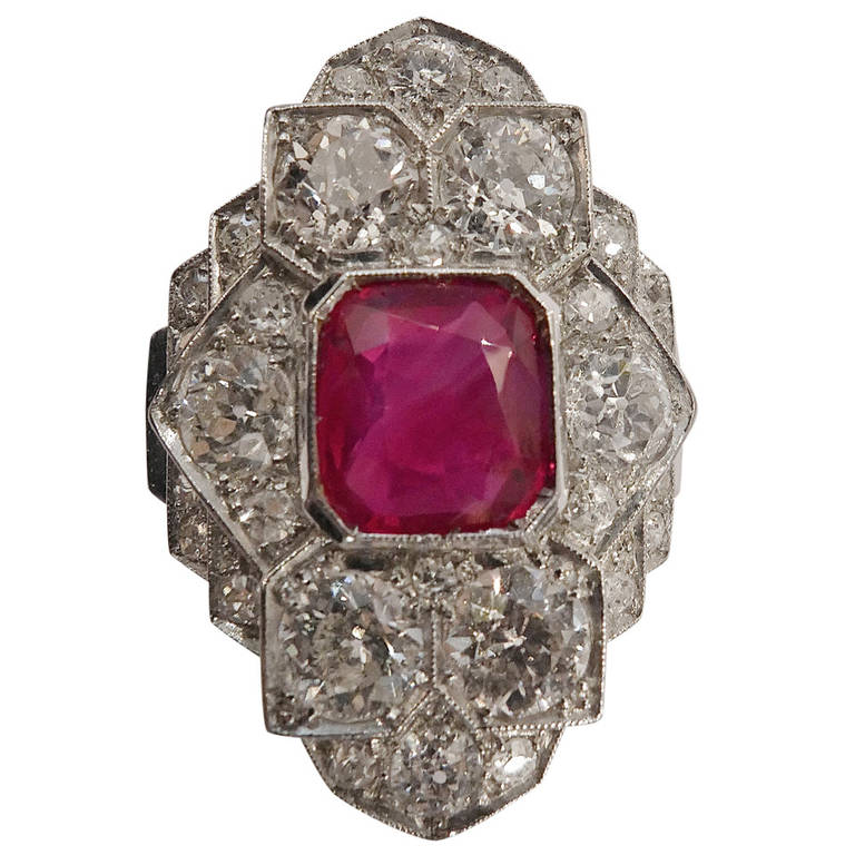 Spectacular Art Deco Ruby Diamond Platinum Ring For Sale
