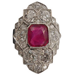 Spectacular Art Deco Ruby Diamond Platinum Ring