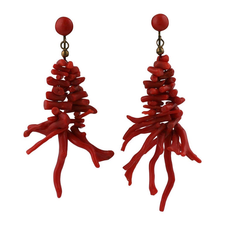 Raw Coral Branch Earrings