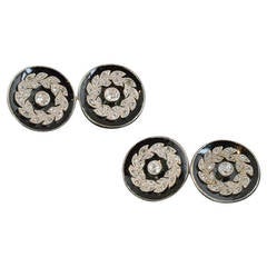 Pair of Black Enamel Diamond Cufflinks