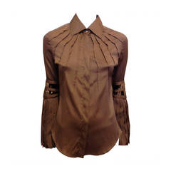 Gucci Light Brown Pleated Shirt with Velvet