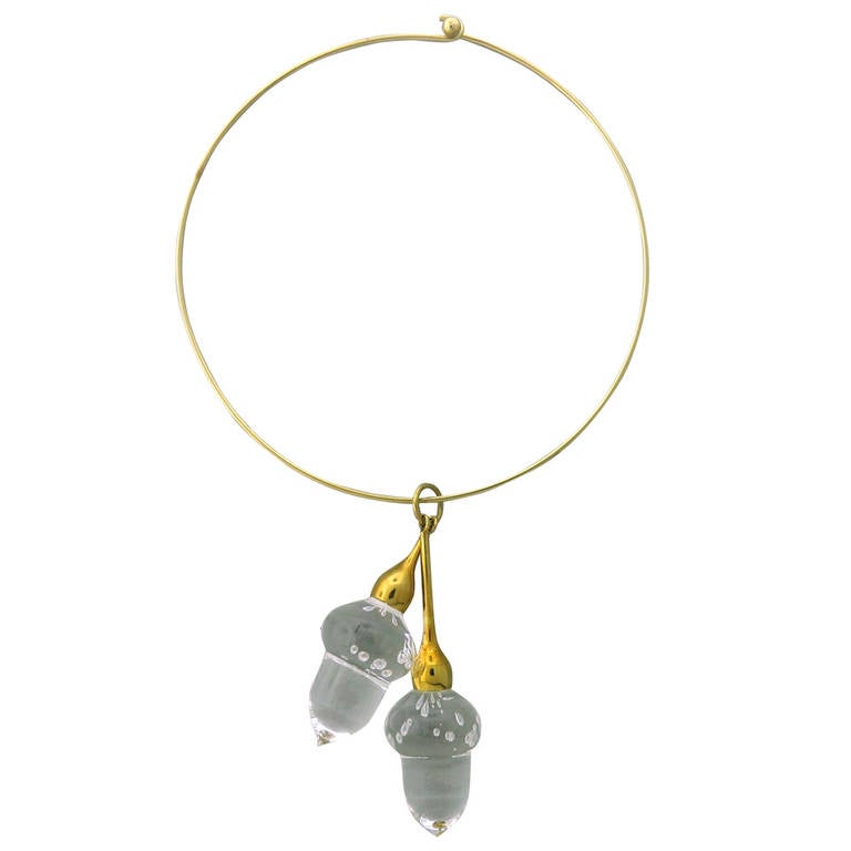 Steuben Gold Acorn Pendant Necklace