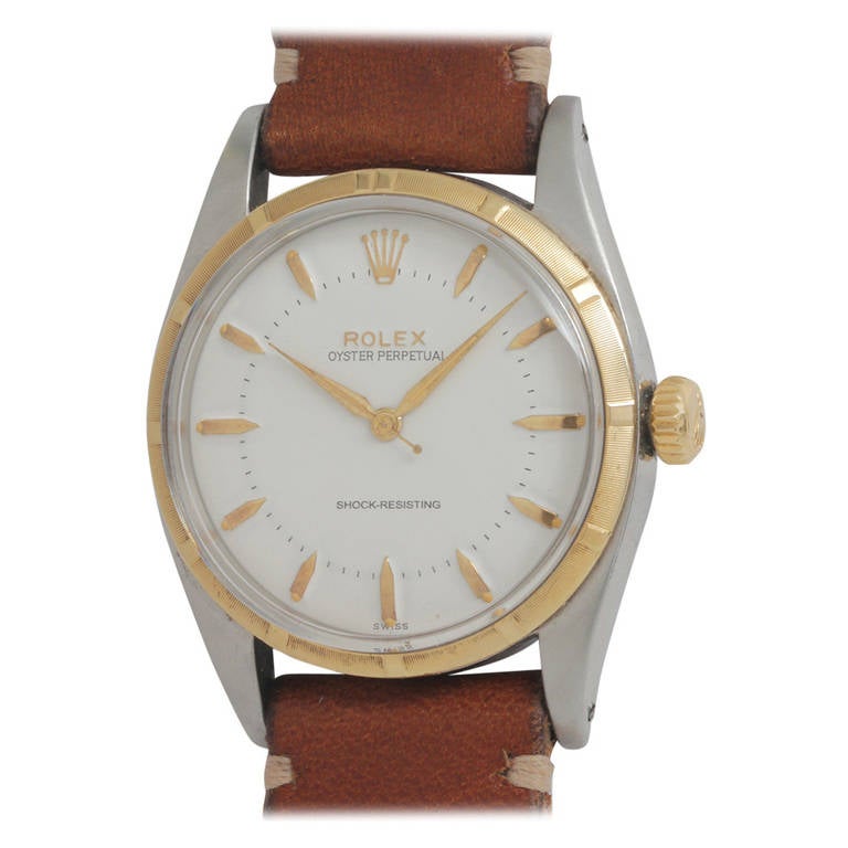 Rolex Stainless Steel and Yellow Gold Jumbo Bubbleback Wristwatch circa 1954
