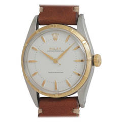 Vintage Rolex Stainless Steel and Yellow Gold Jumbo Bubbleback Wristwatch circa 1954