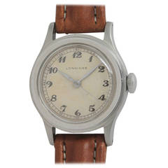 Vintage Longines Stainless Steel Wristwatch with Center Seconds circa 1940s