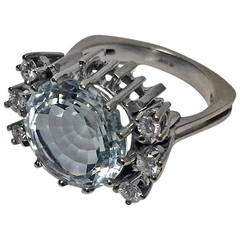 Aquamarine Diamond Gold Ring 1960s