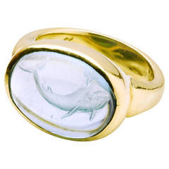 Aquamarine Whale Intaglio Ring